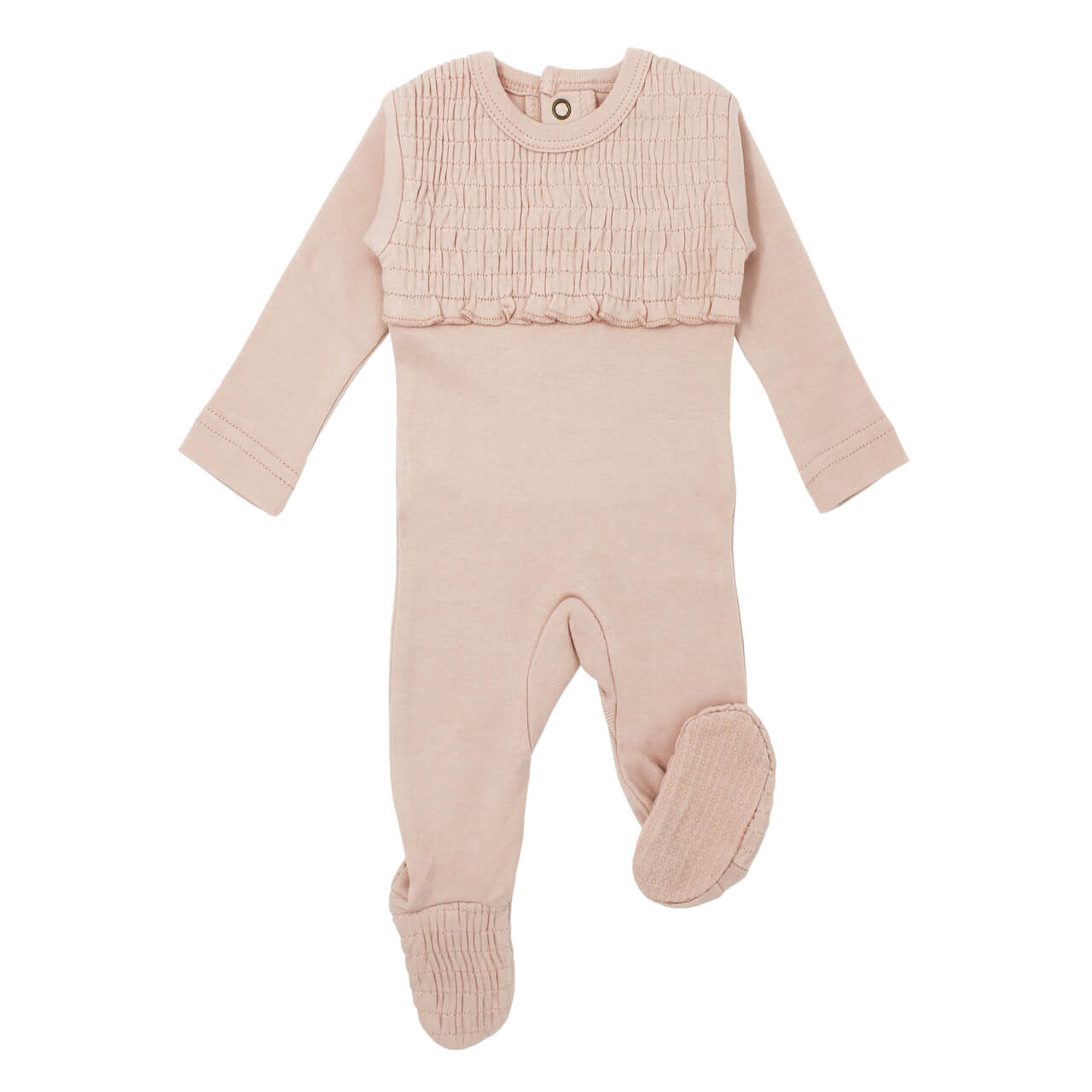 Organic Smocked Footie in Rosewater