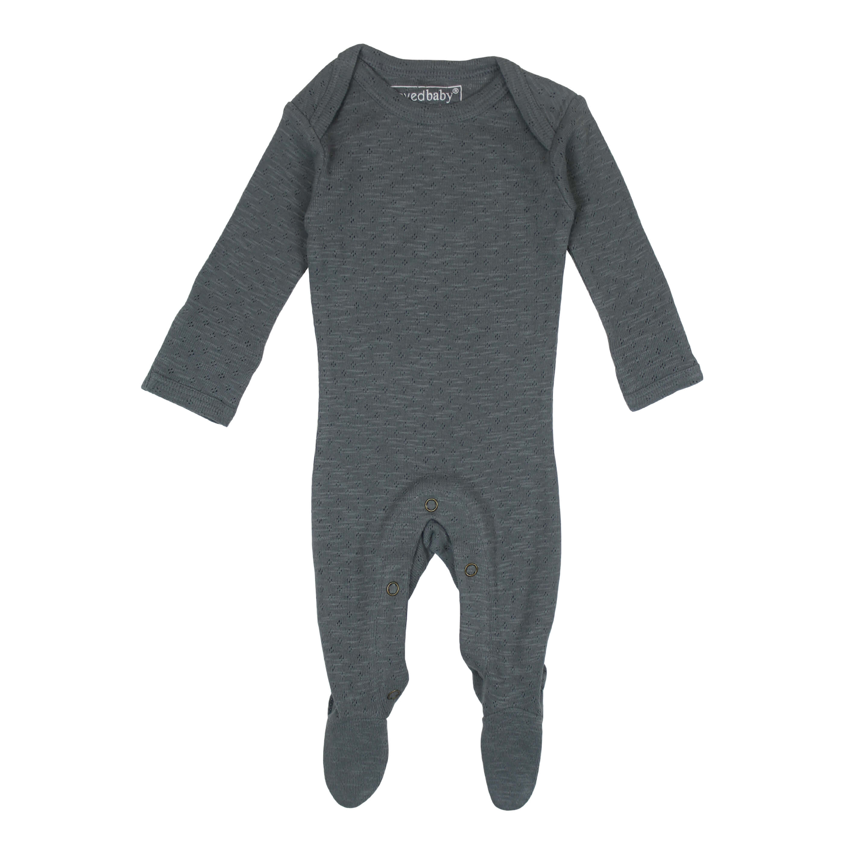 Pointelle Lap-Shoulder Baby Footie in Moonstone