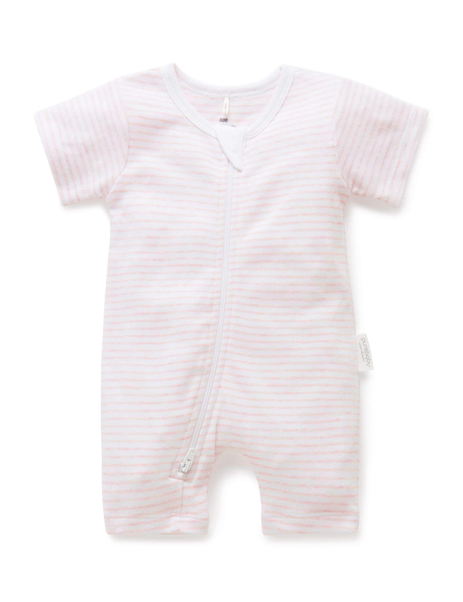 Short Leg Zip Growsuit (Pink Stripe)