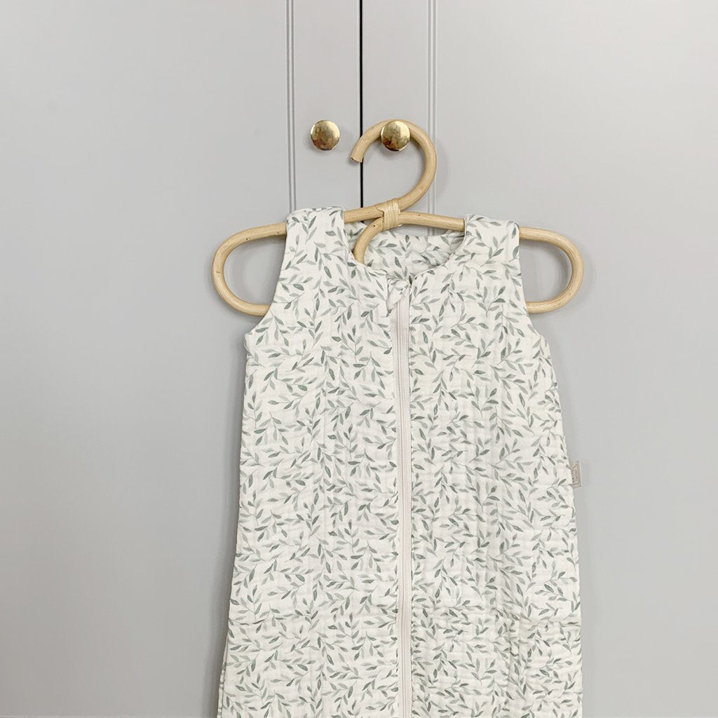 Muslin Sleeping Bag 0-6 Months - GOTS Green Leaves
