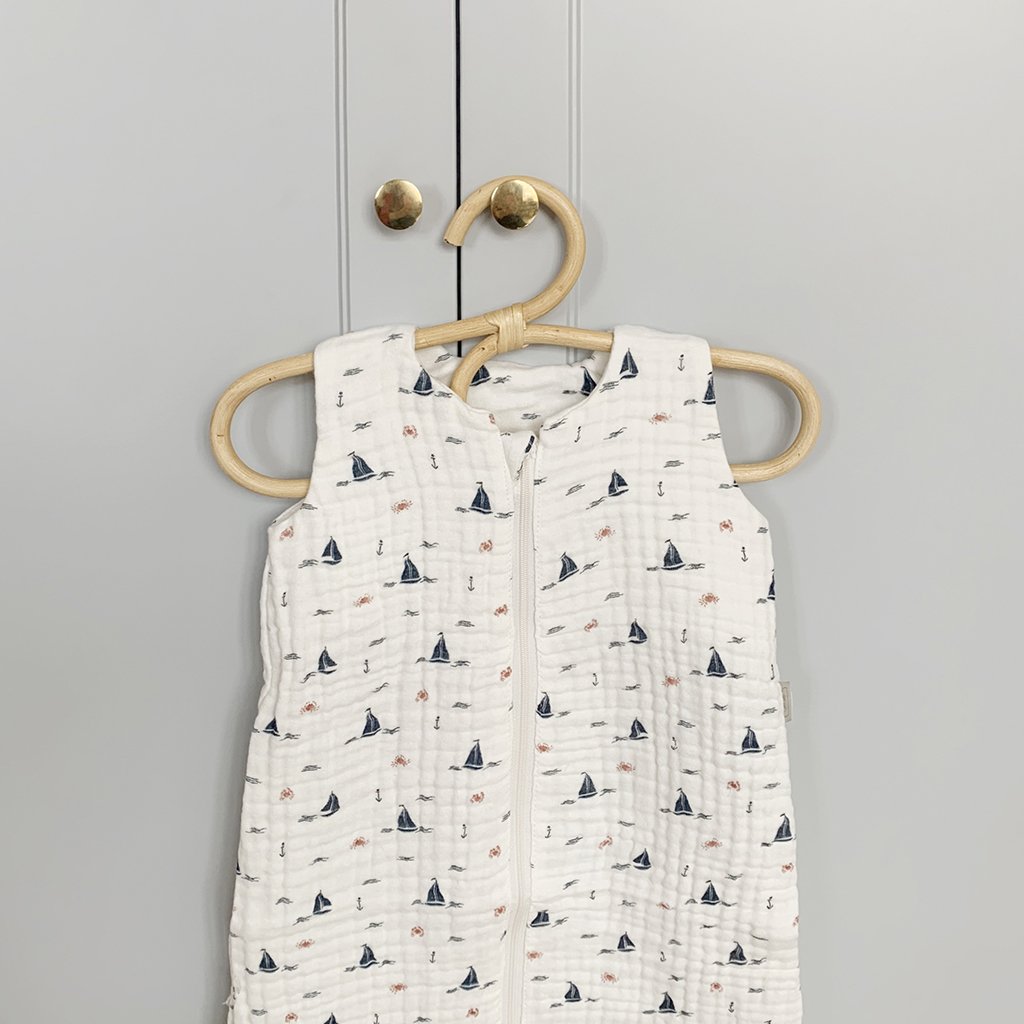 Muslin Sleeping Bag 6-18 Months - GOTS Sailboats