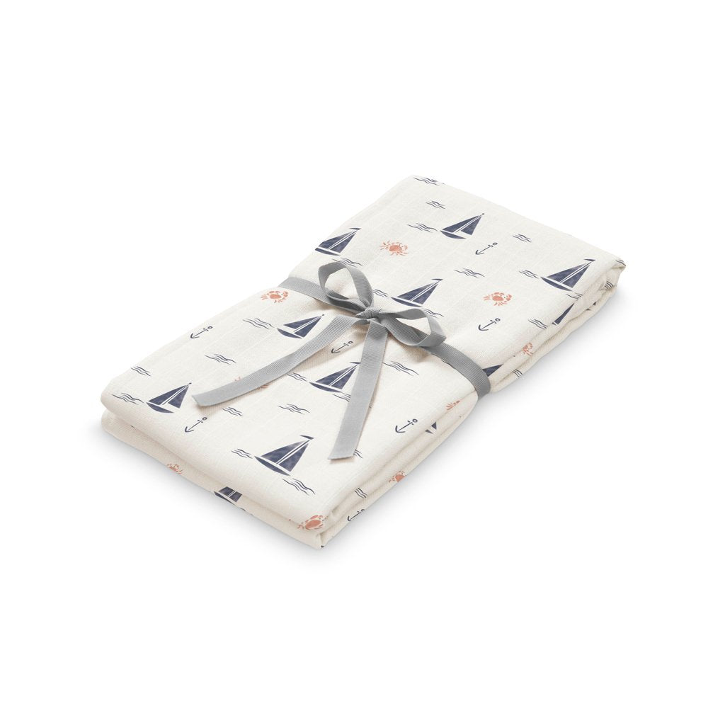 Swaddle, Muslin, Light, Printed - GOTS Sailboats