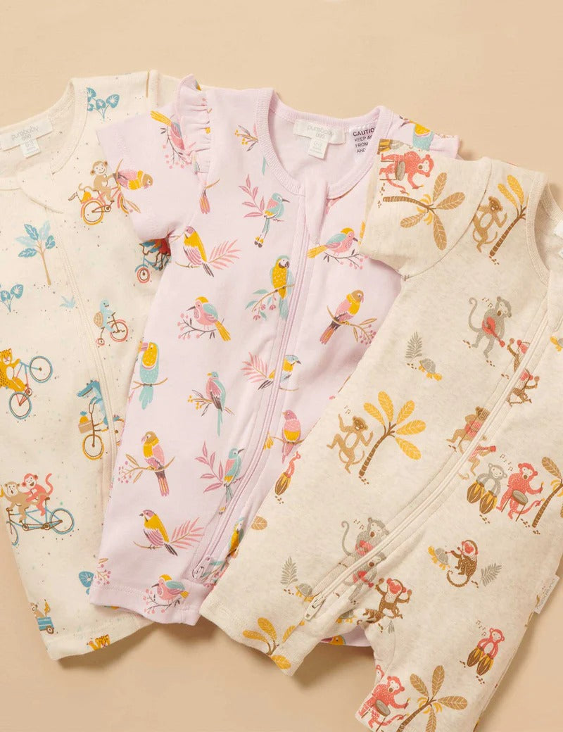 Printed S/Slv Zip Growsuit